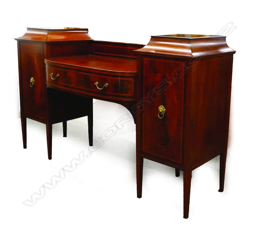 An elegant Sheraton Revival  mahogany twin pedestal sideboard Image 1++