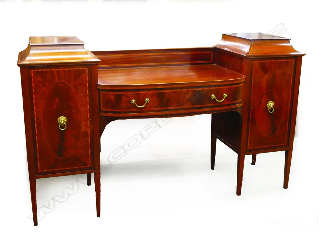 An elegant Sheraton Revival  mahogany twin pedestal sideboard Image 1++