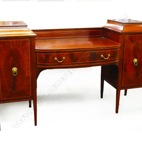 An elegant Sheraton Revival  mahogany twin pedestal sideboard