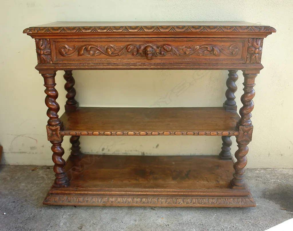 A 19thC carved oak dumb waiter Image 1++