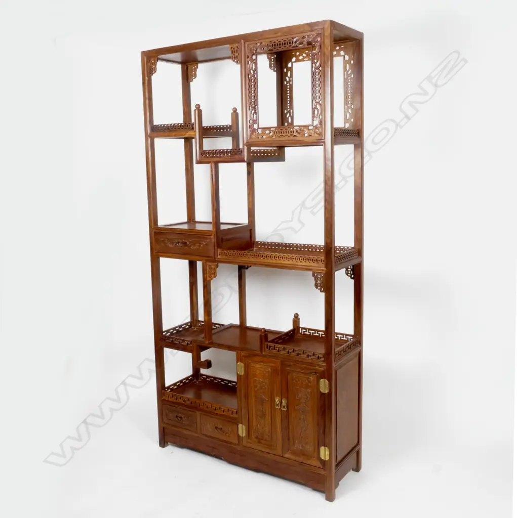 A matching pair of impressive Chinese huanghuali display cabinets Image 1++