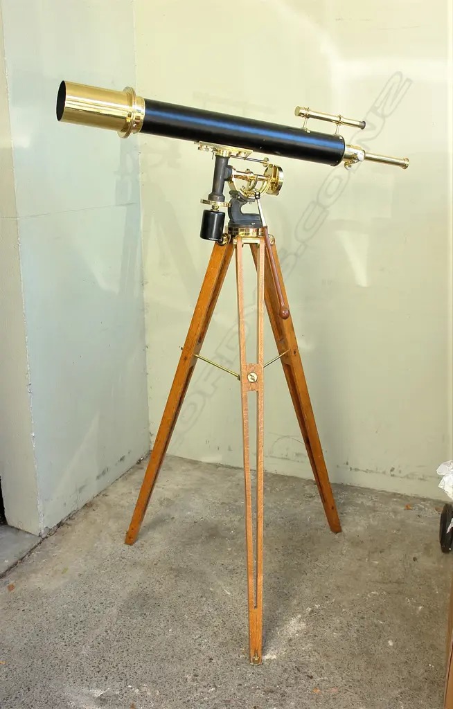 An early 20thC 'The Motty Marksman' refurbished large brass telescope on tripod by J.H. Steward of London Image 1++