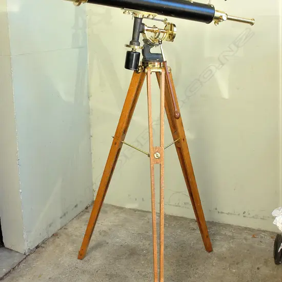 An early 20thC 'The Motty Marksman' refurbished large brass telescope on tripod by J.H. Steward of London