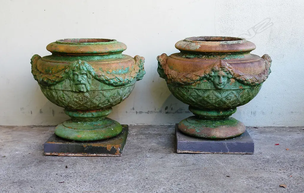 A pair of late 19thC large terracotta classical garden urns Image 1++