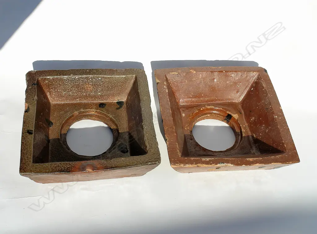 Two N.Z. salt glazed square gully trap top sections Image 1++