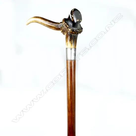 An antler handled mahogany walking stick