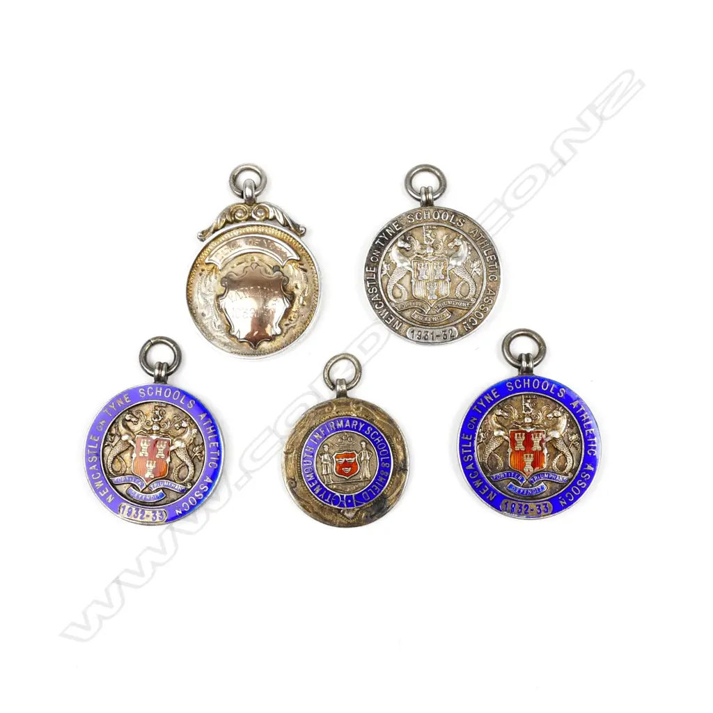 Four silver and enamel English school athletic medals Image 1++