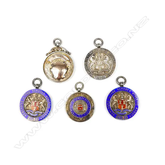 Four silver and enamel English school athletic medals