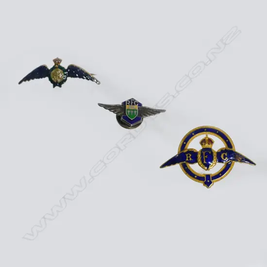 Three Royal Flying Corps enamel sweetheart badges