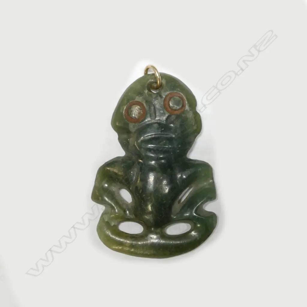 An old Maori pounamu (bowenite) small hei tiki Image 1++