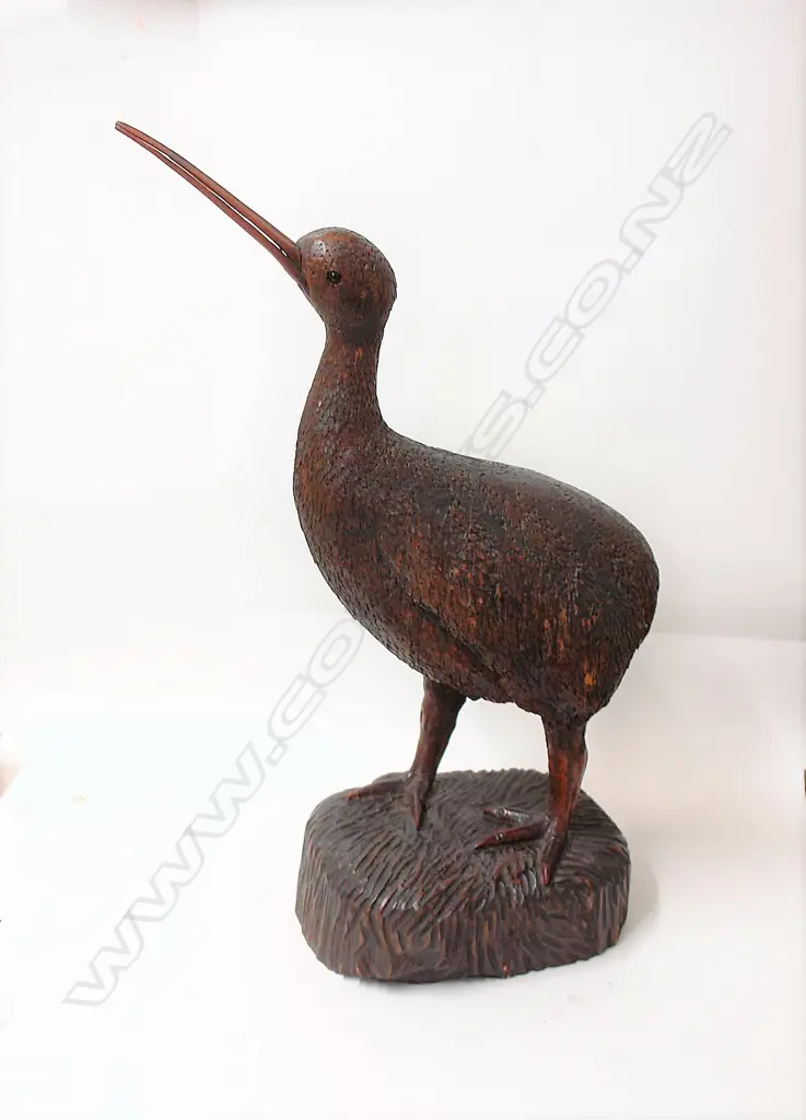 An impressive large early 20thC N.Z. colonial Folk art carved kiwi Image 1++