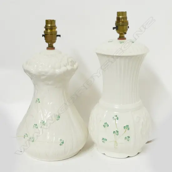 Two Belleek porcelain table lamps