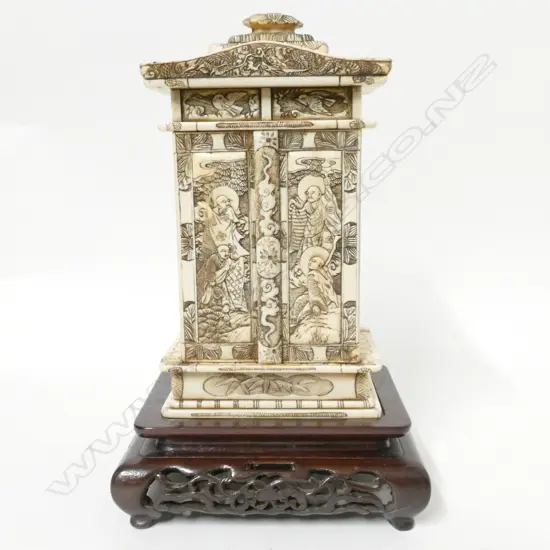 A Japanese Taisho period ivory miniature shrine cabinet (butsudan)