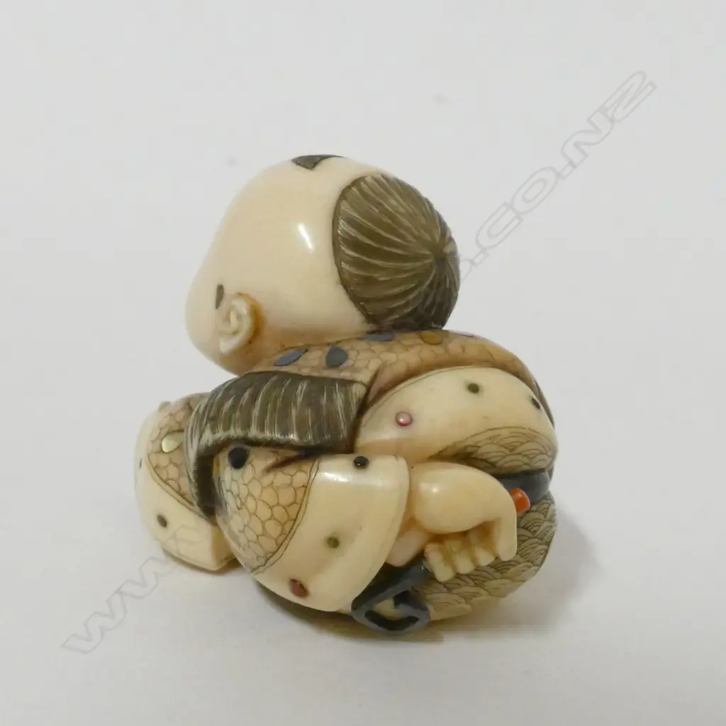 A good Tokyo school ivory and shibayama netsuke of a young boy Image 1++