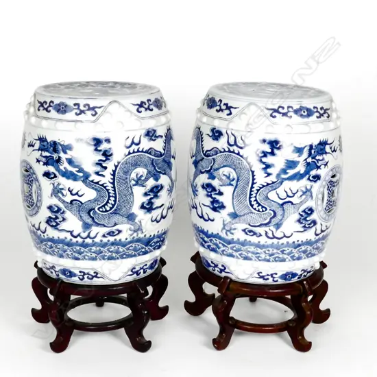 A pair of Chinese blue and white 'garden stools'