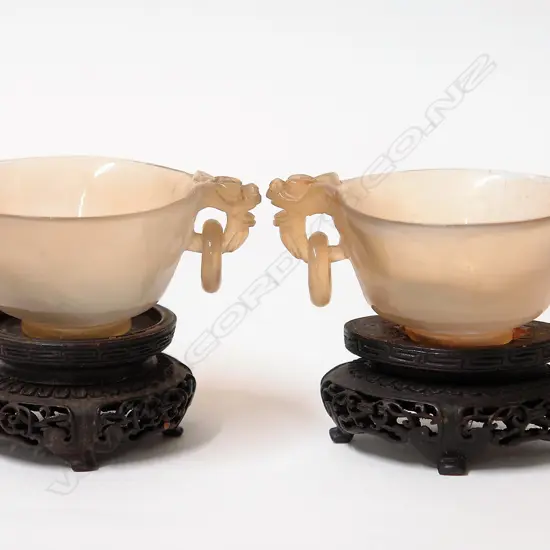 A Pair of 19thC Chinese carved agate cups