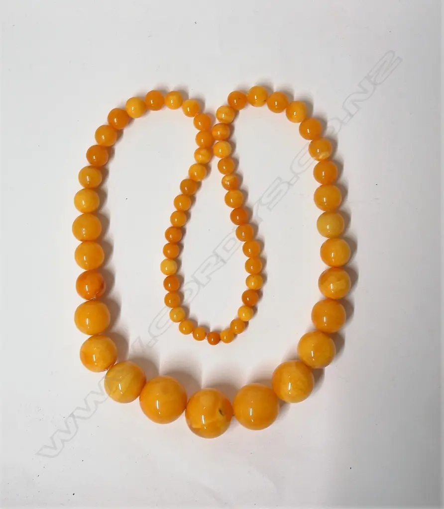 A large Baltic 'egg yolk' amber bead necklace Image 1++