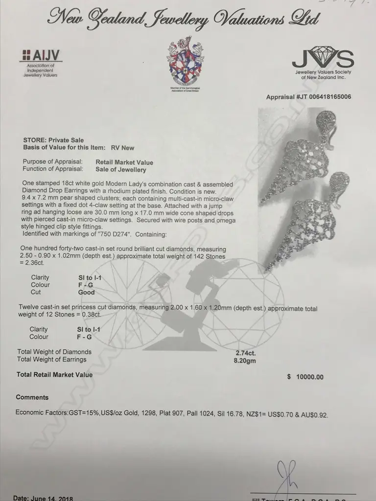 A pair of 18ct. white gold and diamond cluster pendant earrings Image 1++