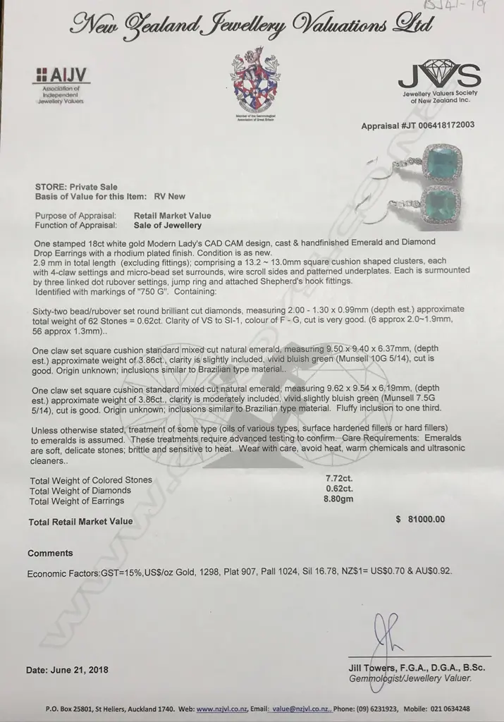 A pair of impressive 18ct white gold emerald and diamond earrings Image 1++