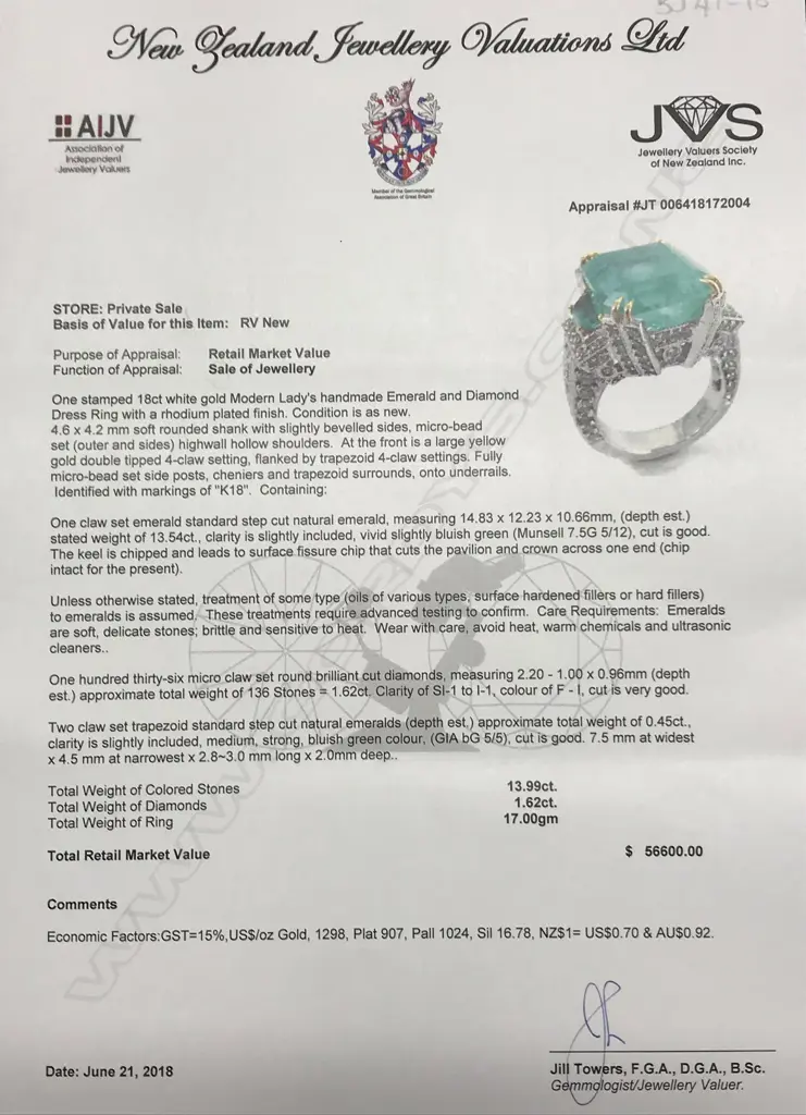 An impressive 18ct. white gold emerald and diamond ring Image 1++