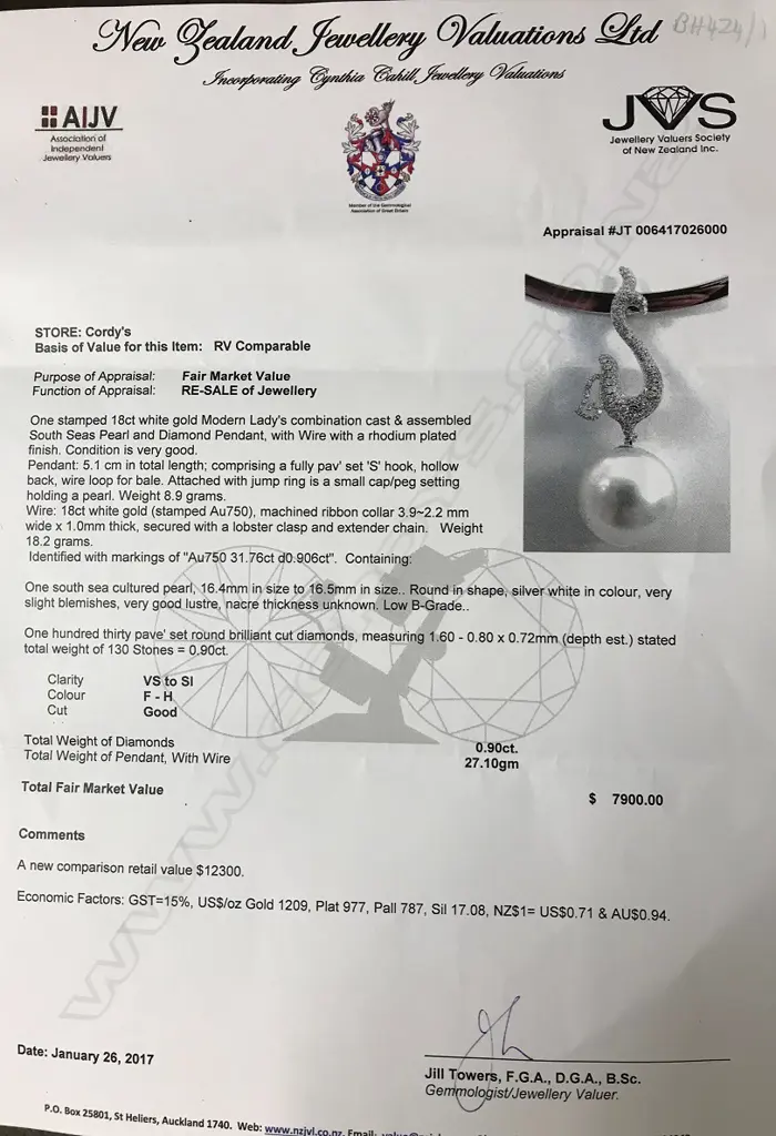 An 18ct. white gold pearl and diamond pendant Image 1++