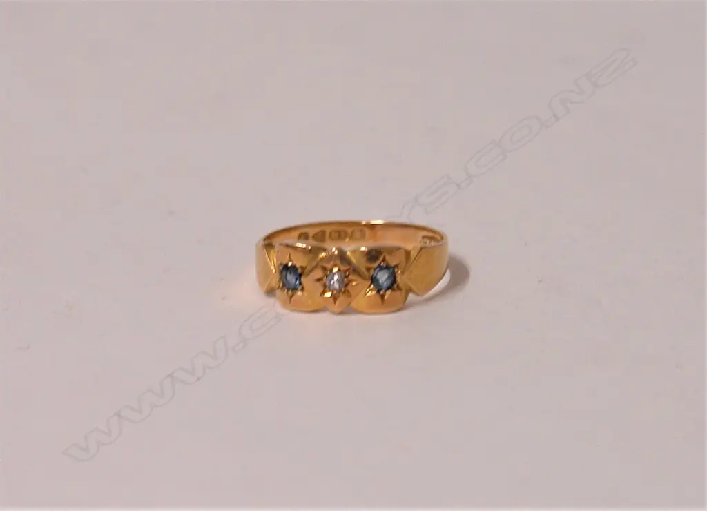 An Edwardian 18ct. sapphire and diamond gypsy type ring Image 1++