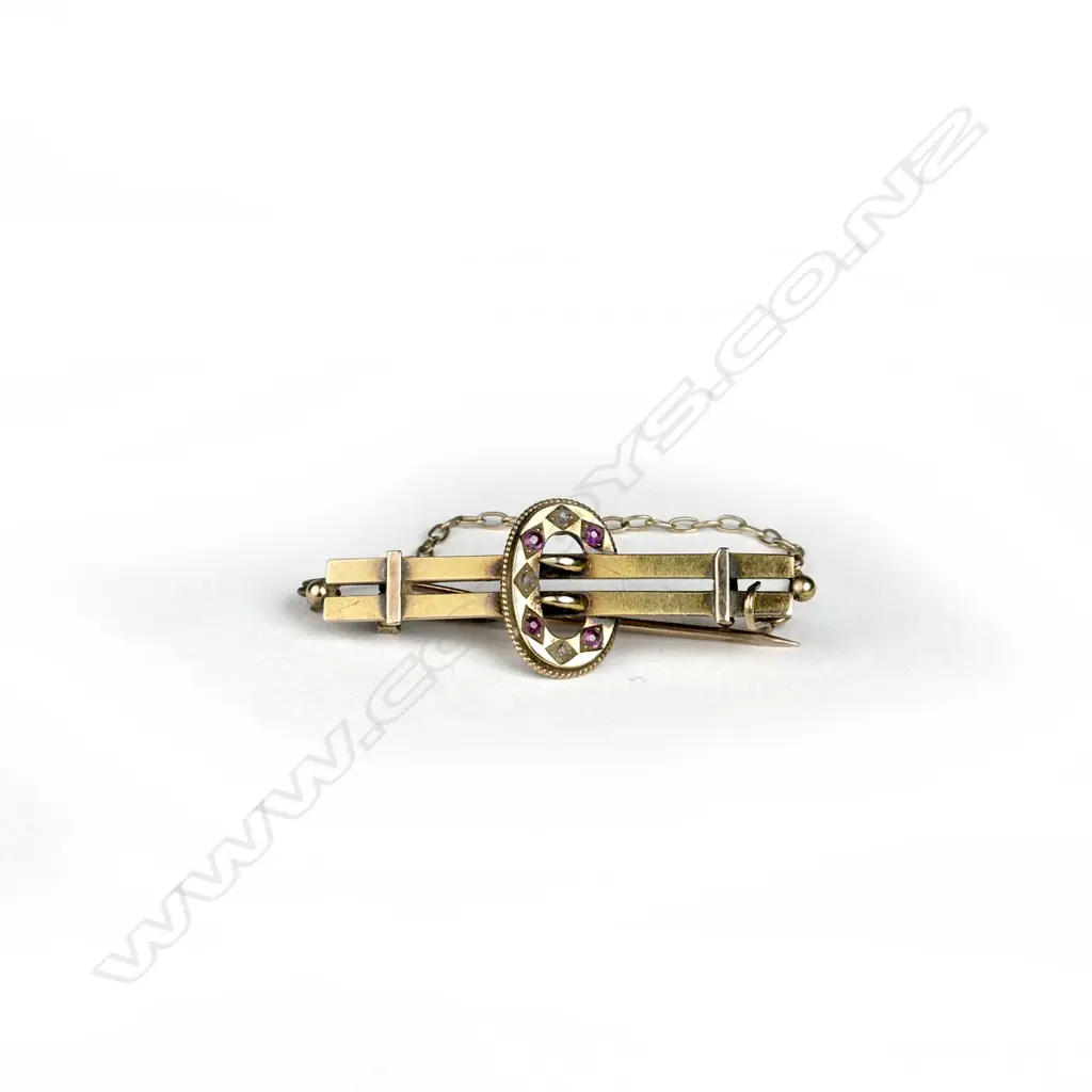 A late Victorian 15ct. gold ruby and diamond brooch Image 1++