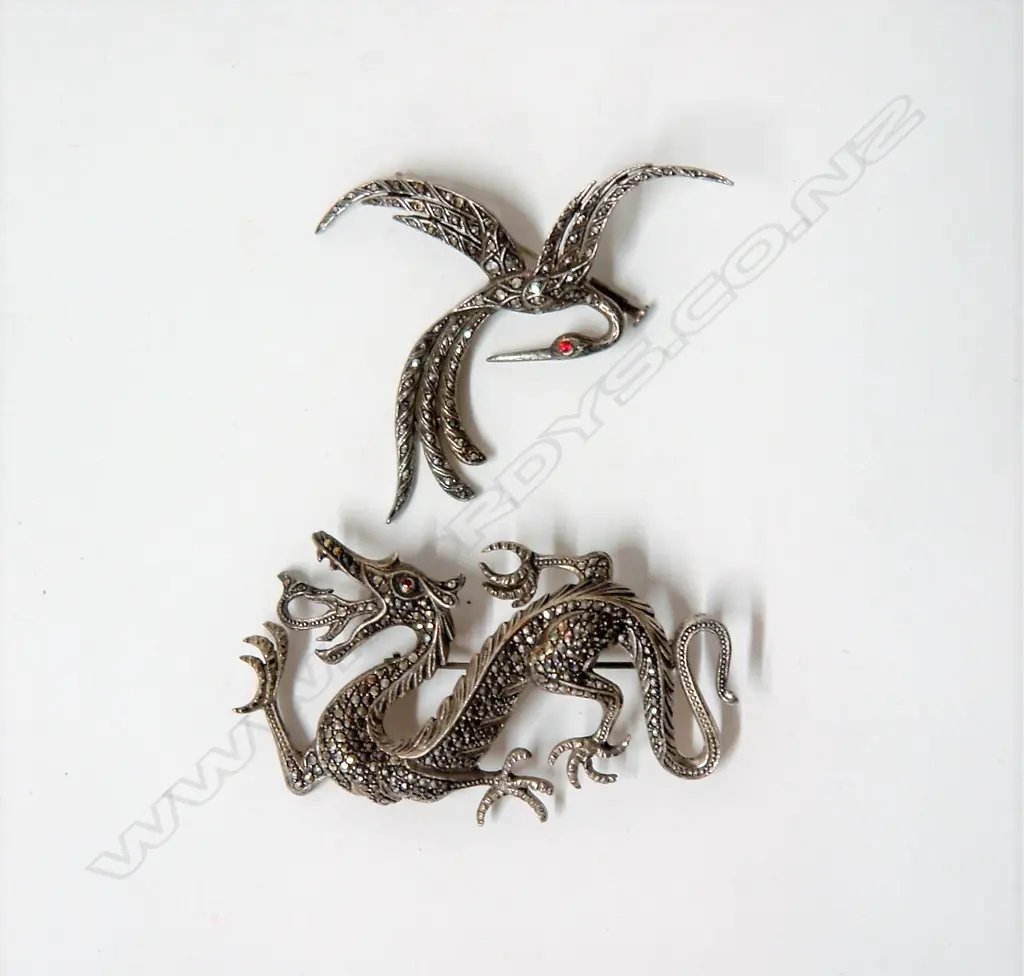 Two vintage silver and marcasite decorative brooches Image 1++