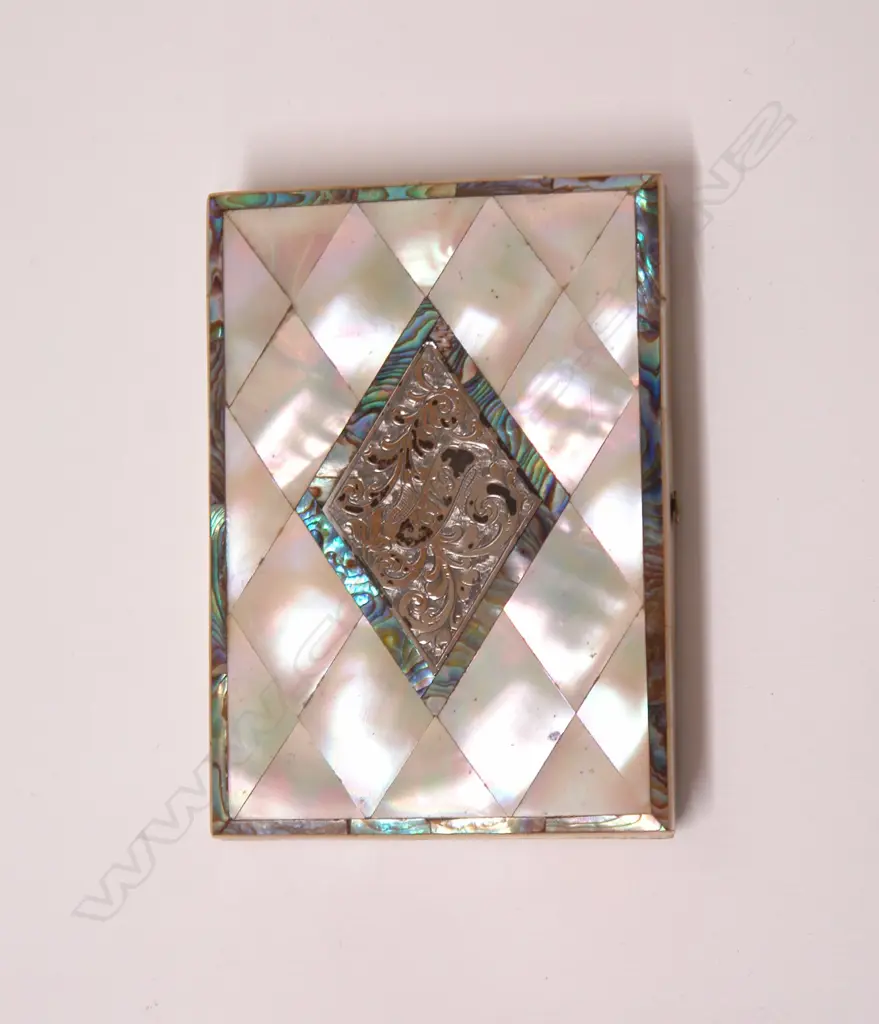A Victorian mother-of-pearl abalone and silver card case Image 1++