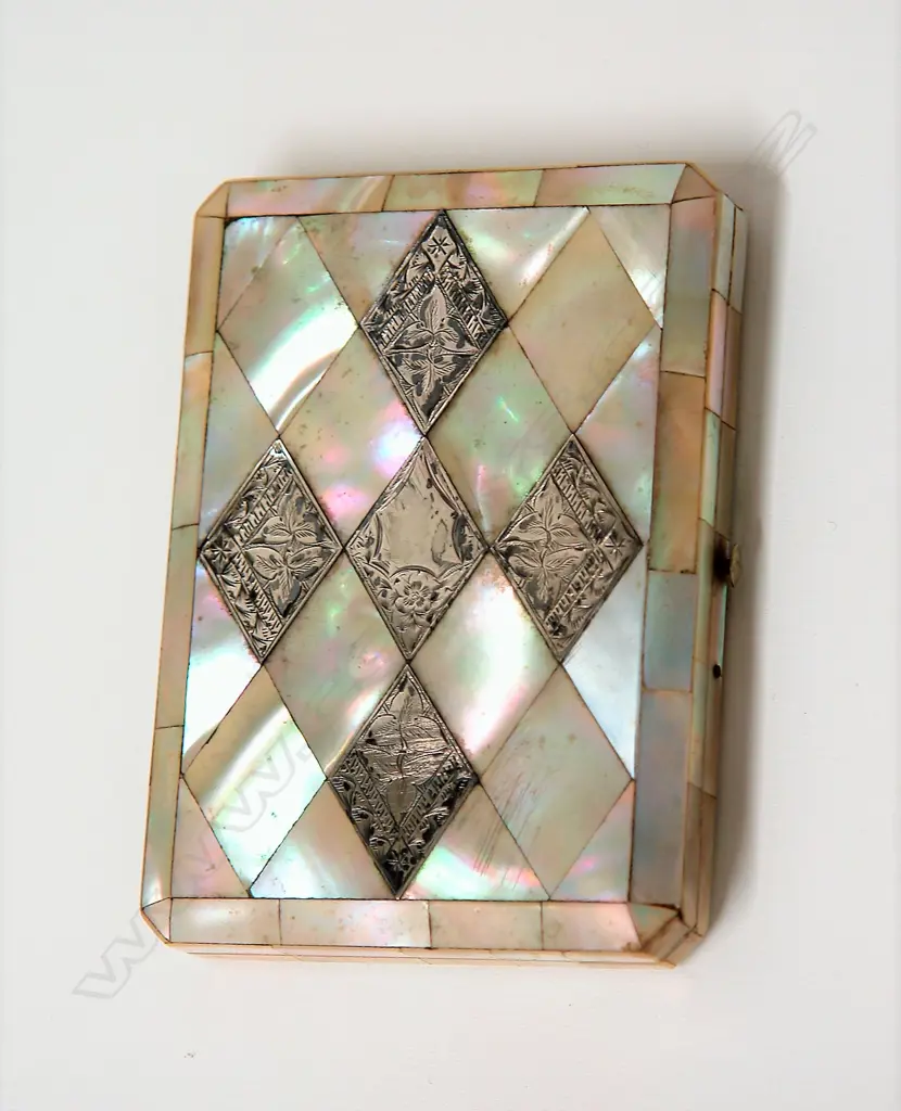 A Victorian mother-of-pearl and silver card case Image 1++
