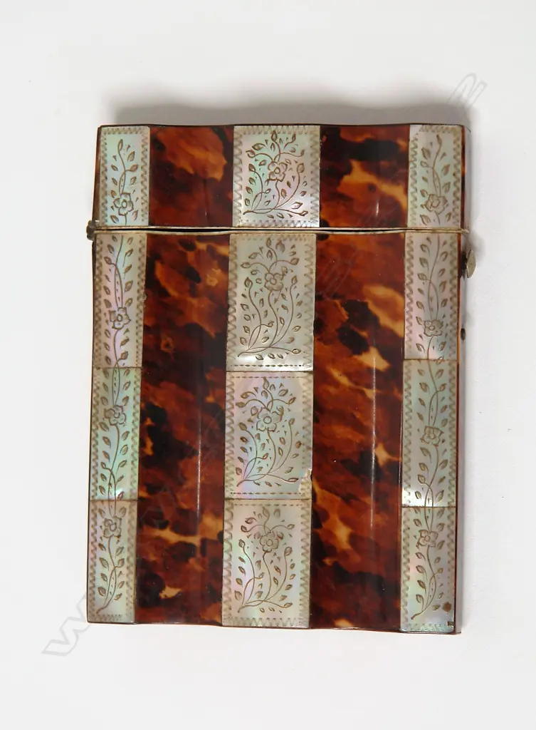 A 19thC decorative tortoiseshell and mother-of-pearl card case Image 1++