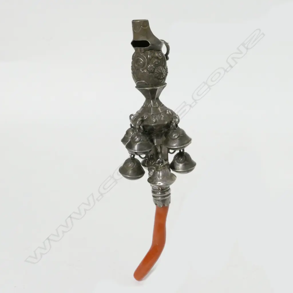 An impressive Victorian silver and coral rattle/teething ring Image 1++