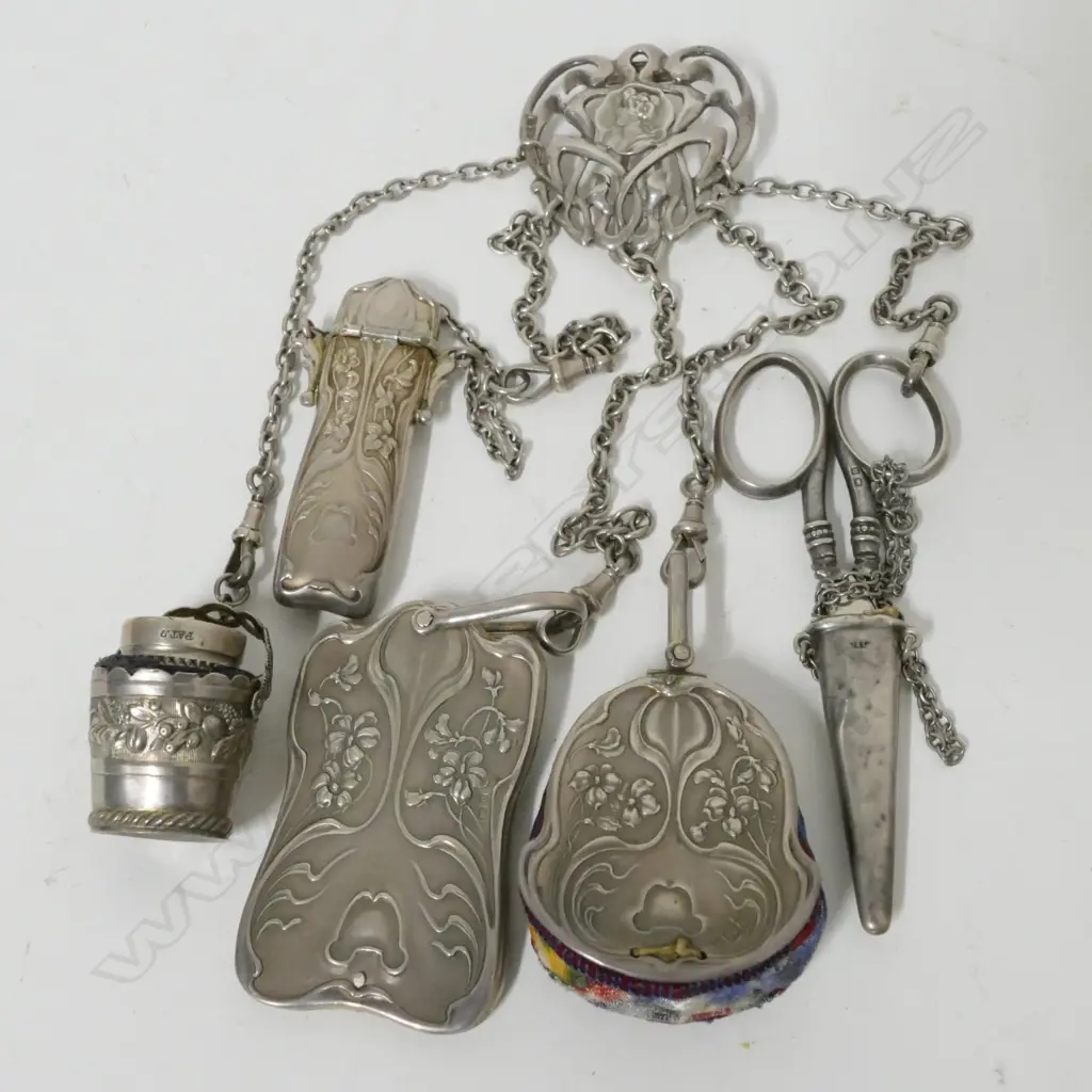 An Edwardian Art Nouveau silver chatelaine Image 1++