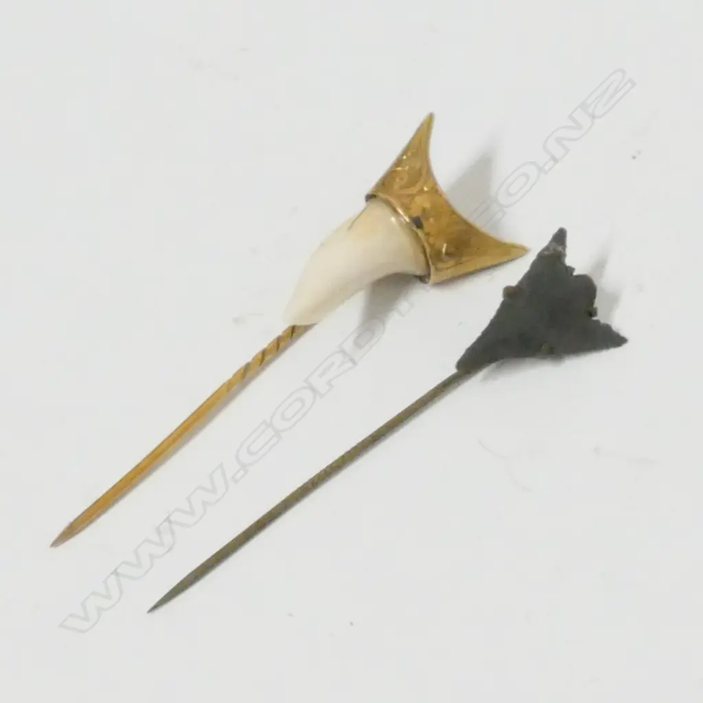 A gold mounted shark tooth set on a stick pin Image 1++