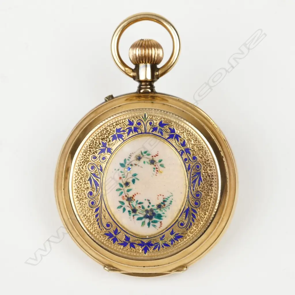 A 14ct. gold and enamel full hunter pocket watch Image 1++