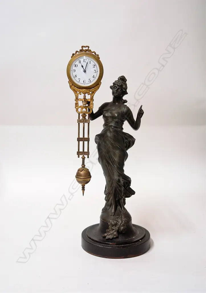 A 19thC French figural spelter mystery clock Image 1++