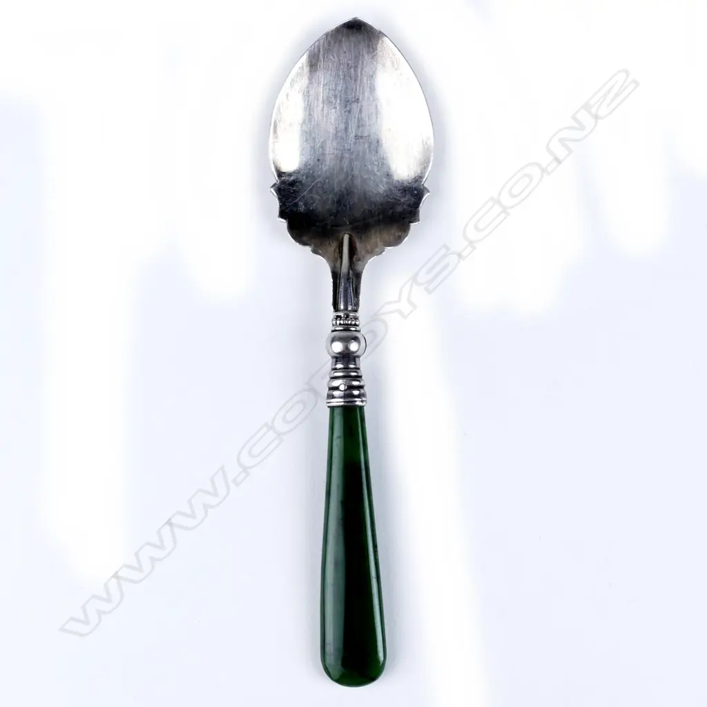 SILVER AND GREENSTONE JAM SPOON Image 1++