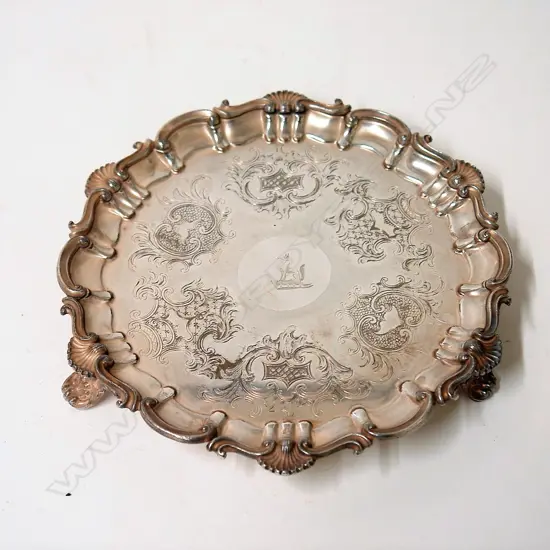 An early 19thC silver plate Fox crested salver