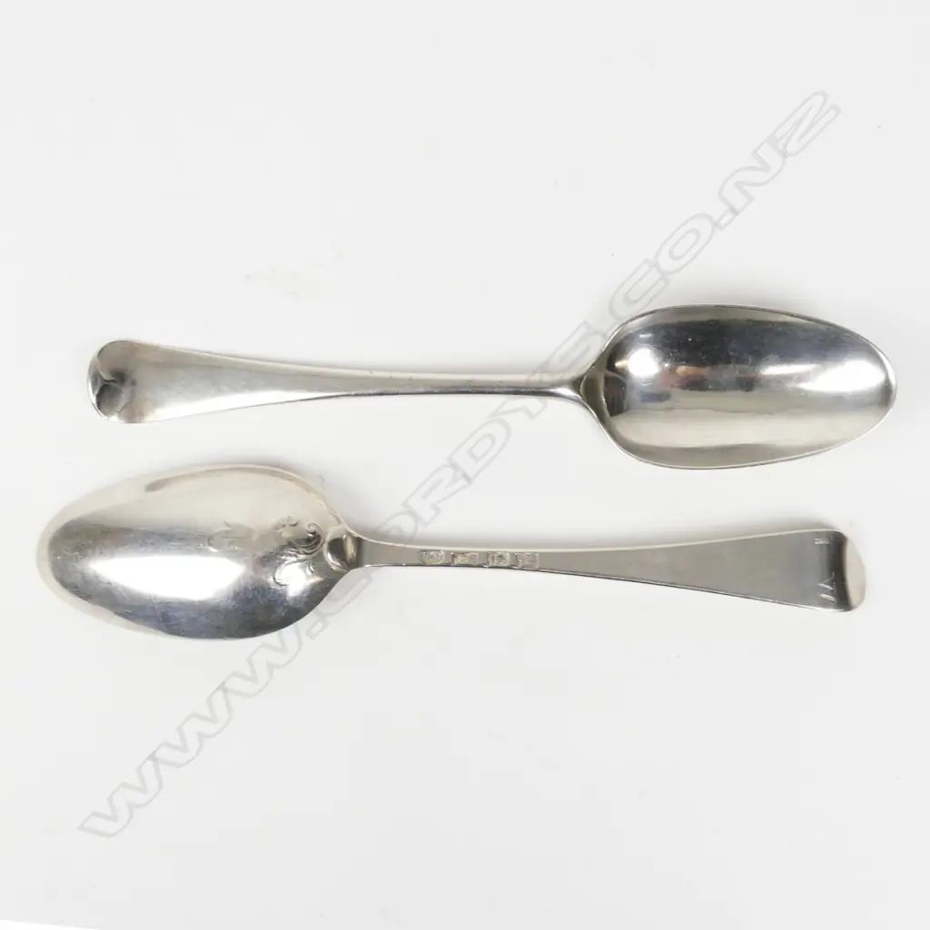 A pair of George II Hanoverian bottom marked tablespoons Image 1++