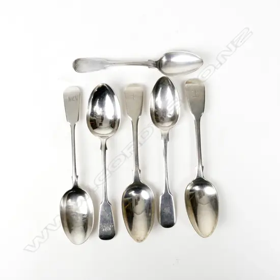 Six fiddle pattern silver spoons