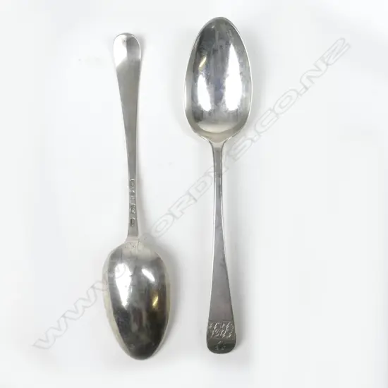 A pair of George II period bottom marked old English silver tablespoons