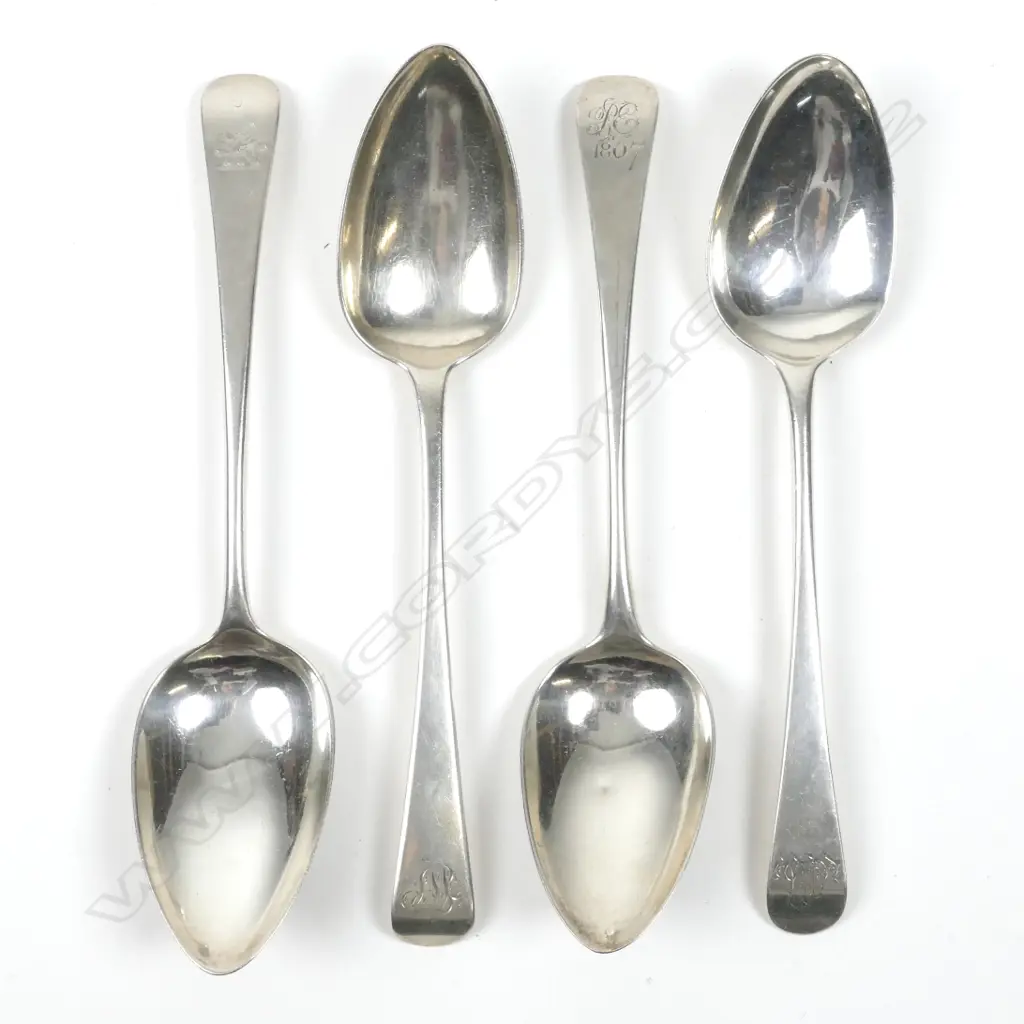 Four Georgian Old English silver tablespoons Image 1++