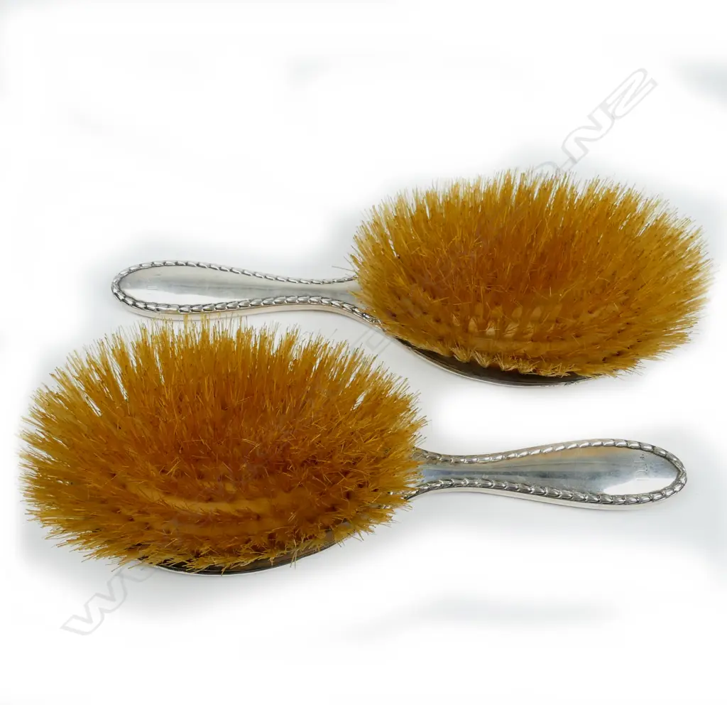 A pair of silver and tortoiseshell pique work hair brushes Image 1++