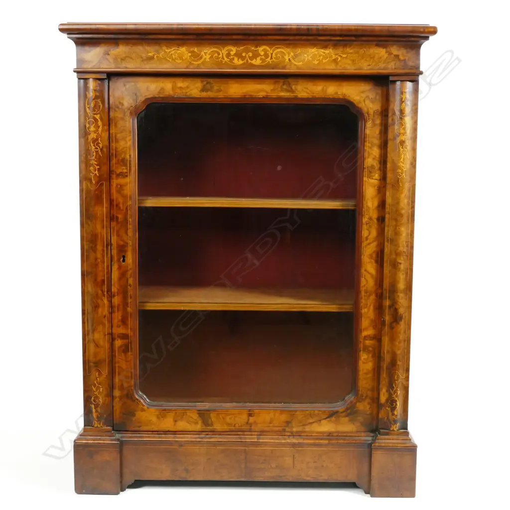 A Victorian burr walnut vitrine display cabinet Image 1++