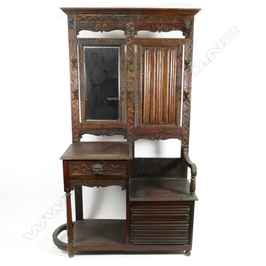 A Victorian oak hallstand-seat