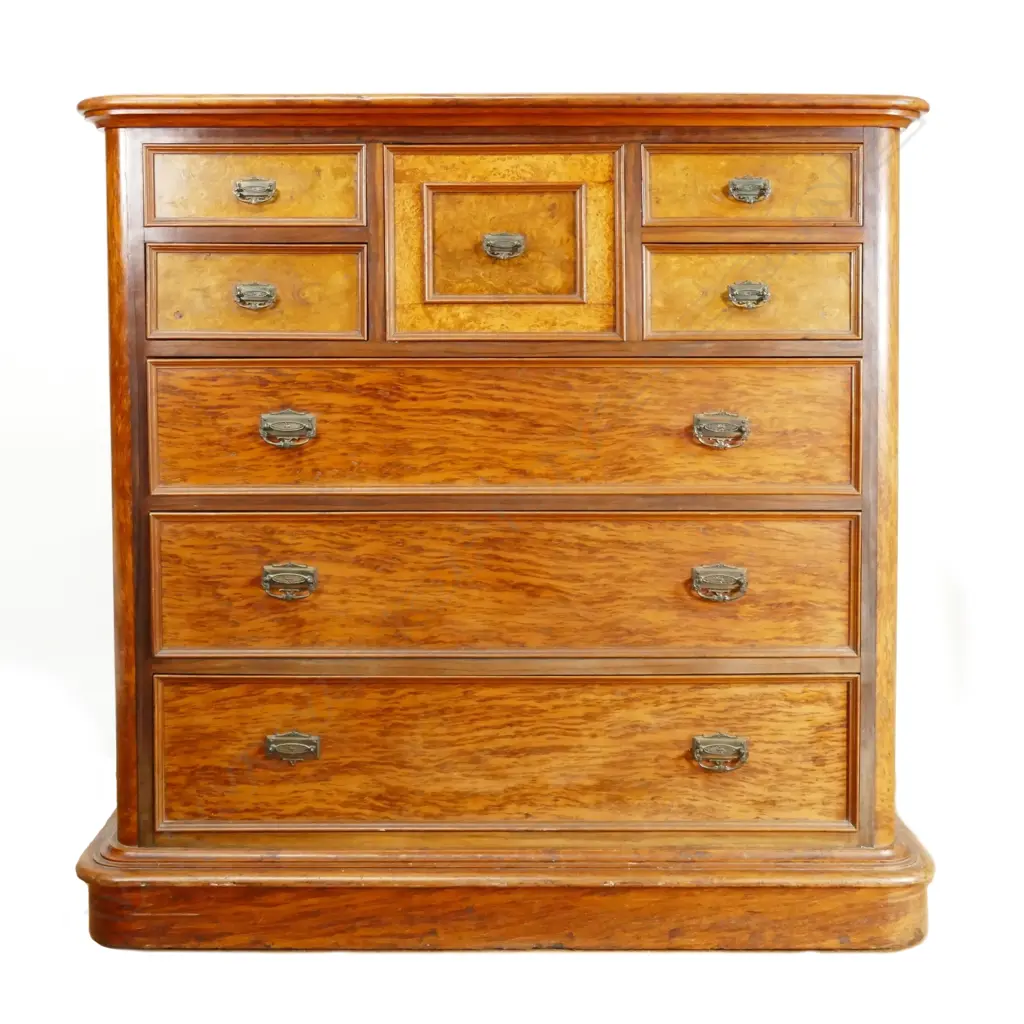 A good N.Z. colonial burr and mottled timber scotch chest Image 1++