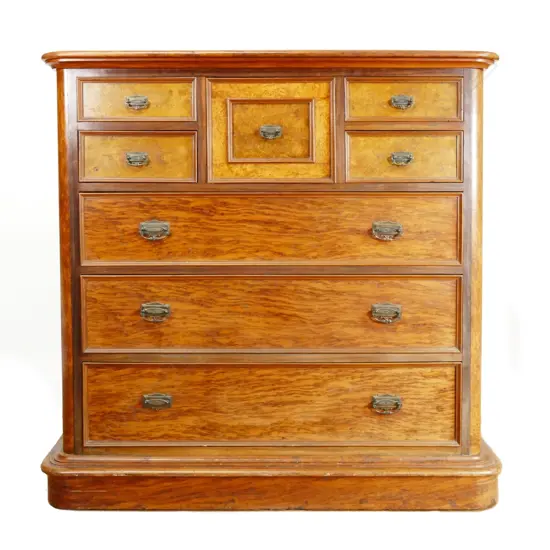 A good N.Z. colonial burr and mottled timber scotch chest