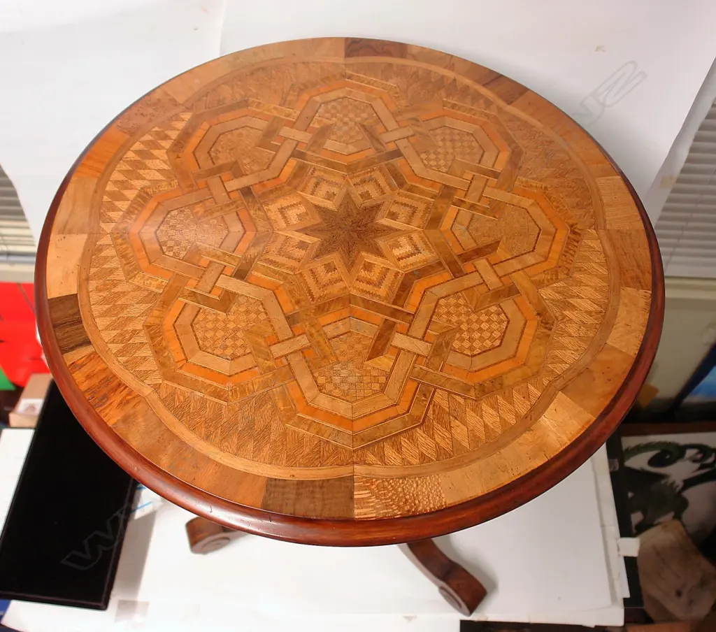 An Anton Seuffert elaborately inlaid parquetry card table top Image 1++