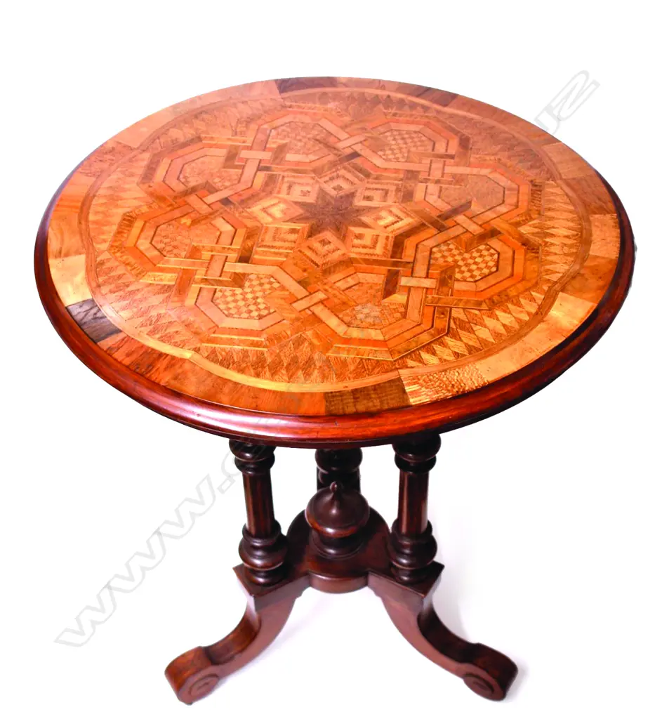 An Anton Seuffert elaborately inlaid parquetry card table top Image 1++