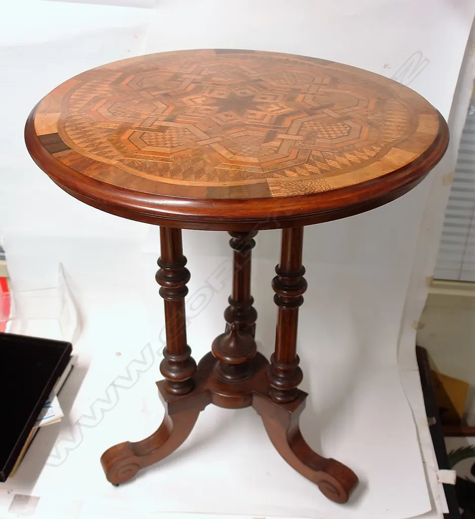 An Anton Seuffert elaborately inlaid parquetry card table top Image 1++